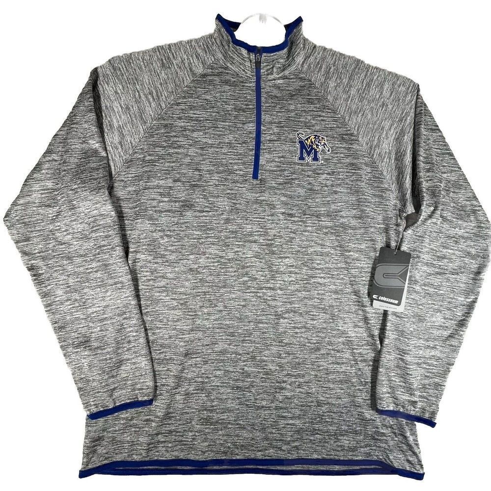 University Memphis State Tigers Men M Heather Gray 1/4 Zip Performance Pullover